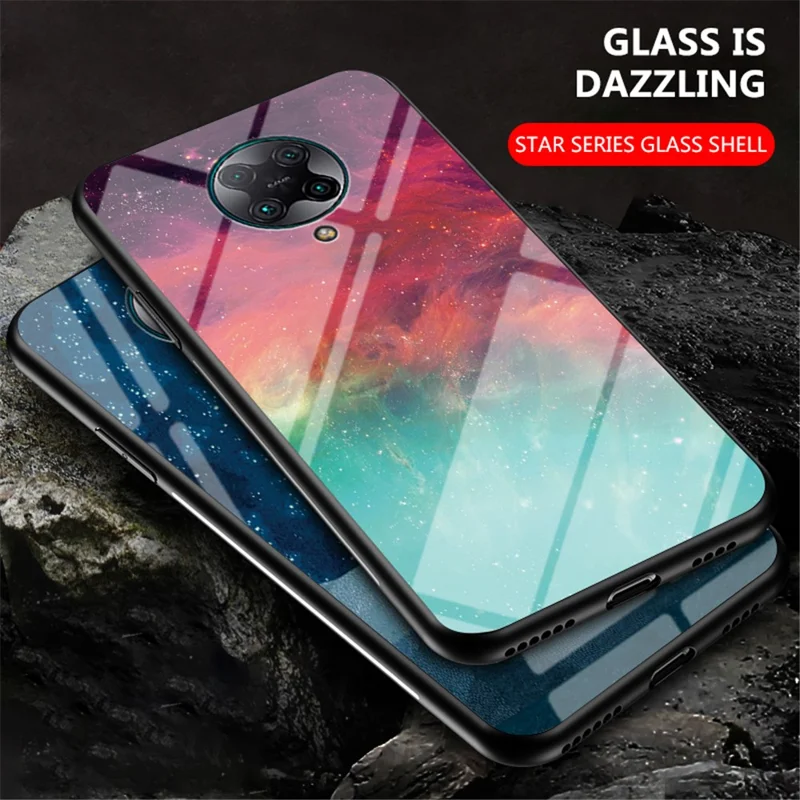 Stjärnklar himmel mönster Härdat Glas + PC + TPU Kombinationsskåp för Xiaomi Redmi K30 Pro/Poco F2 Pro - Färg himmel