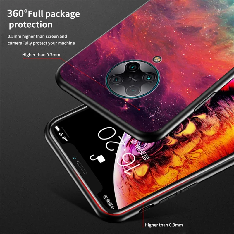 Stjärnklar himmel mönster Härdat Glas + PC + TPU Kombinationsskåp för Xiaomi Redmi K30 Pro/Poco F2 Pro - Färg himmel