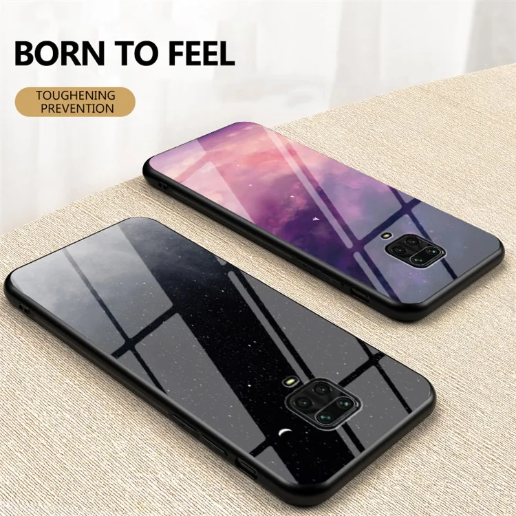 Starry Sky Tempered Glass + PC + TPU Hybrid Shell for Xiaomi Redmi Note 9S - Starry Crescent Moon