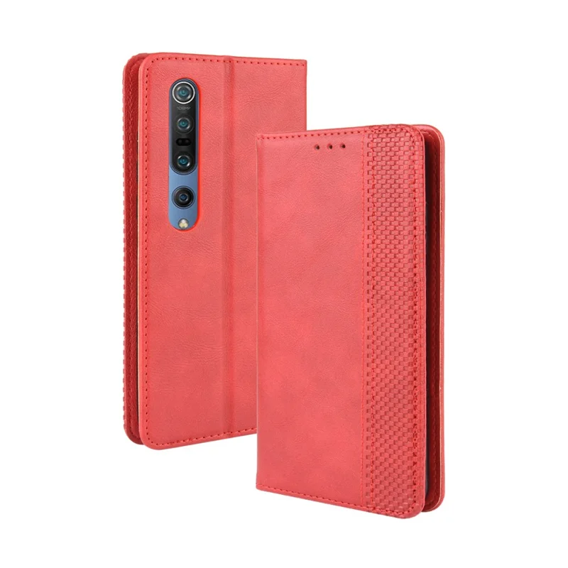 Auto-absorbed Retro Leather Wallet Case Shell for Xiaomi Mi 10 5G/Mi 10 Pro 5G - Red