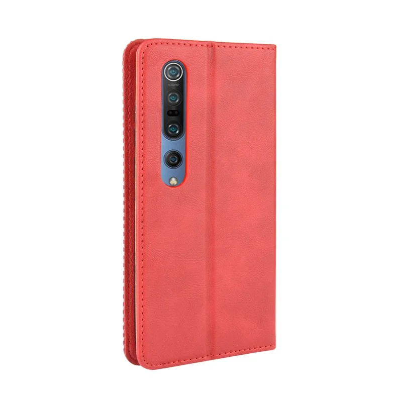 Auto-absorbed Retro Leather Wallet Case Shell for Xiaomi Mi 10 5G/Mi 10 Pro 5G - Red