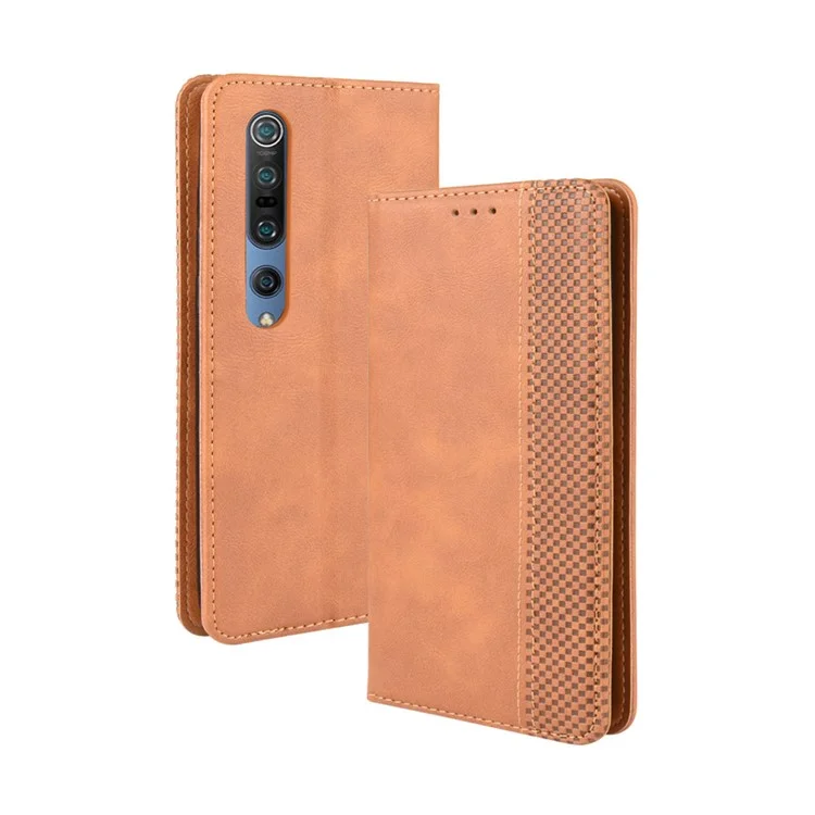 Auto-absorbed Retro Leather Wallet Case Shell for Xiaomi Mi 10 5G/Mi 10 Pro 5G - Brown