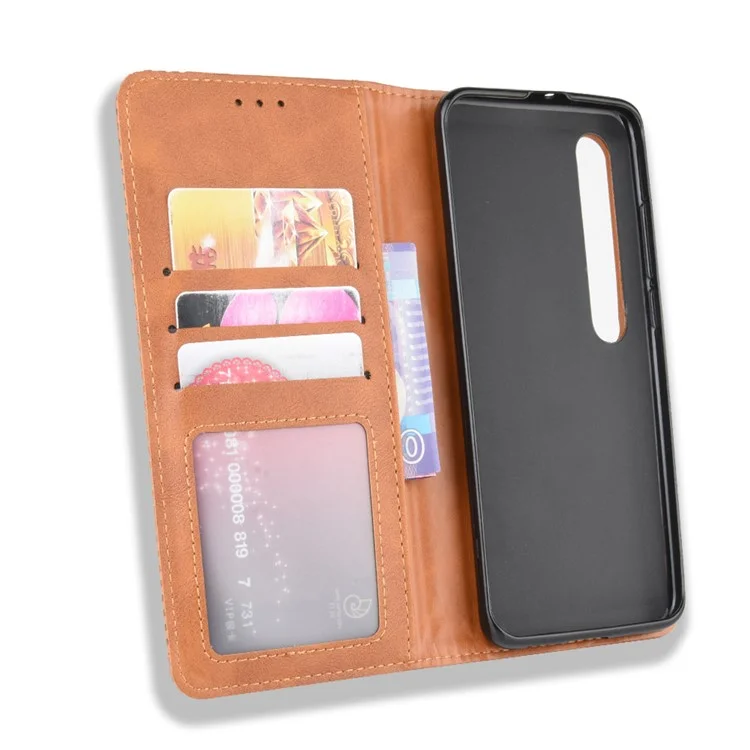 Auto-absorbed Retro Leather Wallet Case Shell for Xiaomi Mi 10 5G/Mi 10 Pro 5G - Brown