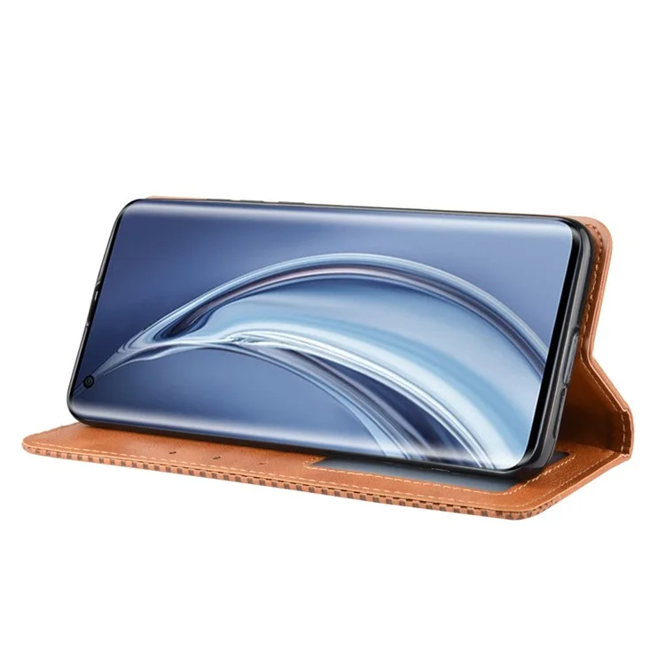 Auto-absorbed Retro Leather Wallet Case Shell for Xiaomi Mi 10 5G/Mi 10 Pro 5G - Brown