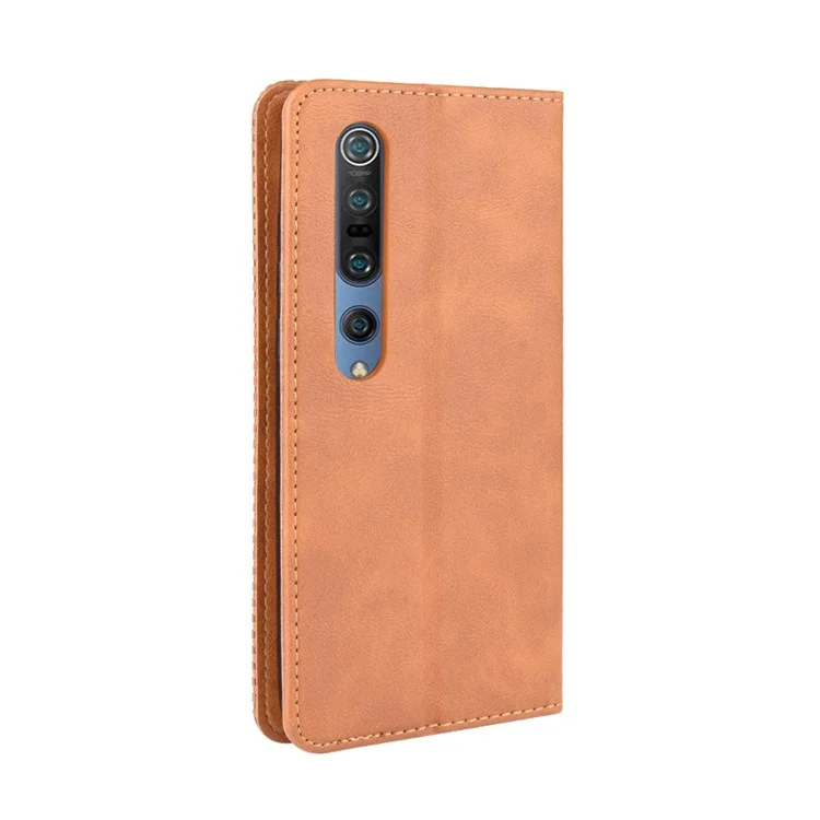 Auto-absorbed Retro Leather Wallet Case Shell for Xiaomi Mi 10 5G/Mi 10 Pro 5G - Brown