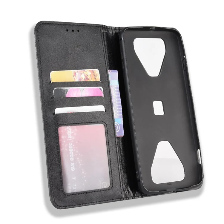Auto-assorbita Retro PU Pelle Custodia per Telefono con Portafoglio per Xiaomi Black Shark 3 - Nero