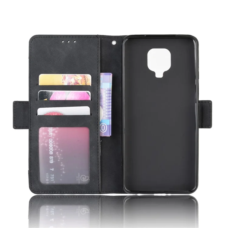 Com Design de Suporte de Carteira Anti-Queda Capa de Telefone de Couro para Xiaomi Redmi Note 9S/Redmi Note 9 Pro/Redmi Note 9 Pro Max - Preto