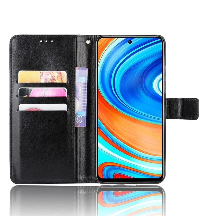 Funda Telefónica de Cuero de Superficie de Caballo Loco Para Xiaomi Redmi Note 9S/Redmi Note 9 Pro/Redmi Note 9 Pro Max - Negro