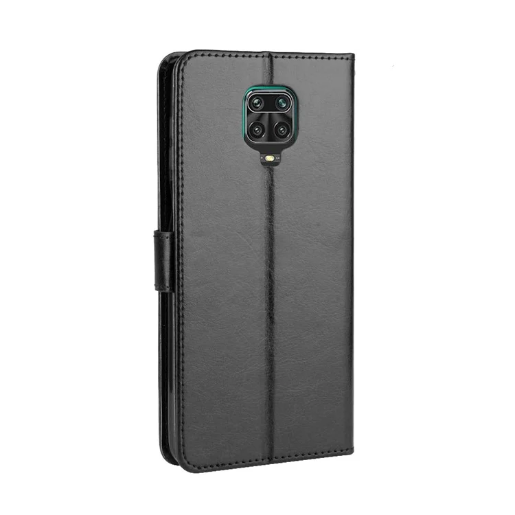 Funda Telefónica de Cuero de Superficie de Caballo Loco Para Xiaomi Redmi Note 9S/Redmi Note 9 Pro/Redmi Note 9 Pro Max - Negro