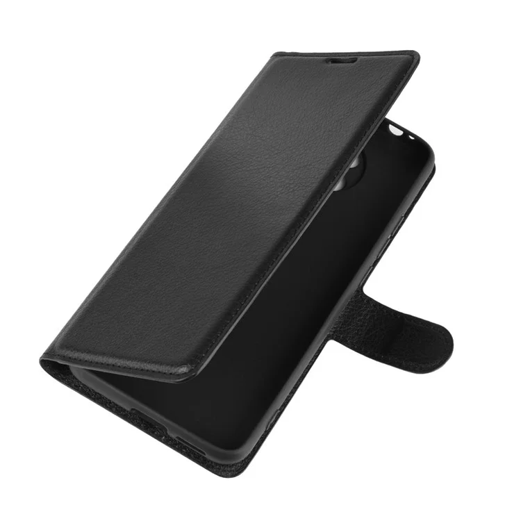 Litchi Skin Leather Wallet Stand Case for Xiaomi Redmi K30 Pro/Poco F2 Pro - Black