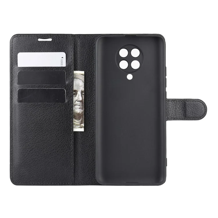 Portafoglio in pelle di litchi con supporto per Xiaomi Redmi K30 Pro/Poco F2 Pro - Nero