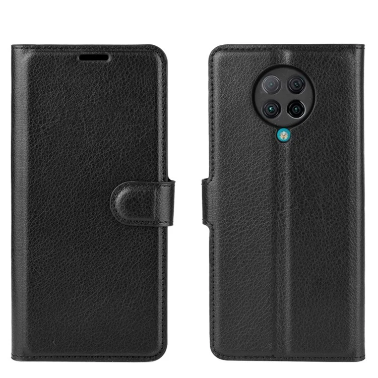 Étui de Support de Portefeuille en Cuir de Peau Litchi Pour Xiaomi Redmi K30 Pro / Poco F2 Pro - le Noir