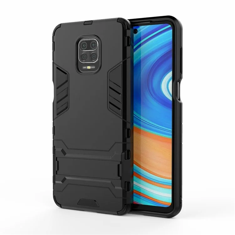 Kunststoff + TPU Hybrid -hülle Telefonschale Mit Kickstand Für Xiaomi Redmi Note 9 Pro Max/Note 9s - Schwarz