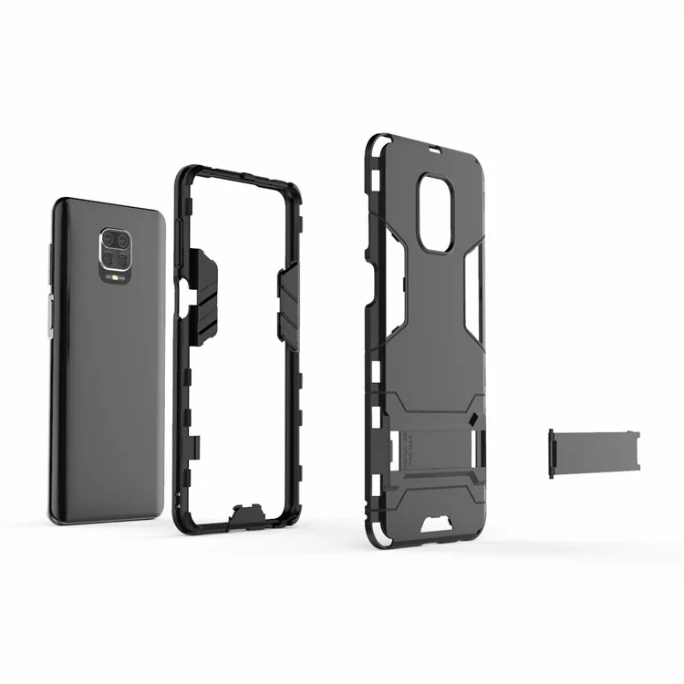 Kunststoff + TPU Hybrid -hülle Telefonschale Mit Kickstand Für Xiaomi Redmi Note 9 Pro Max/Note 9s - Schwarz