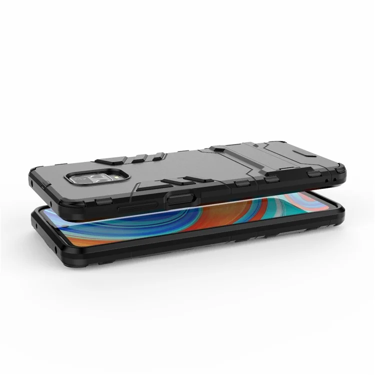 Kunststoff + TPU Hybrid -hülle Telefonschale Mit Kickstand Für Xiaomi Redmi Note 9 Pro Max/Note 9s - Schwarz