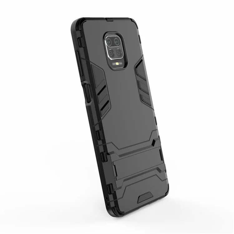 Kunststoff + TPU Hybrid -hülle Telefonschale Mit Kickstand Für Xiaomi Redmi Note 9 Pro Max/Note 9s - Schwarz