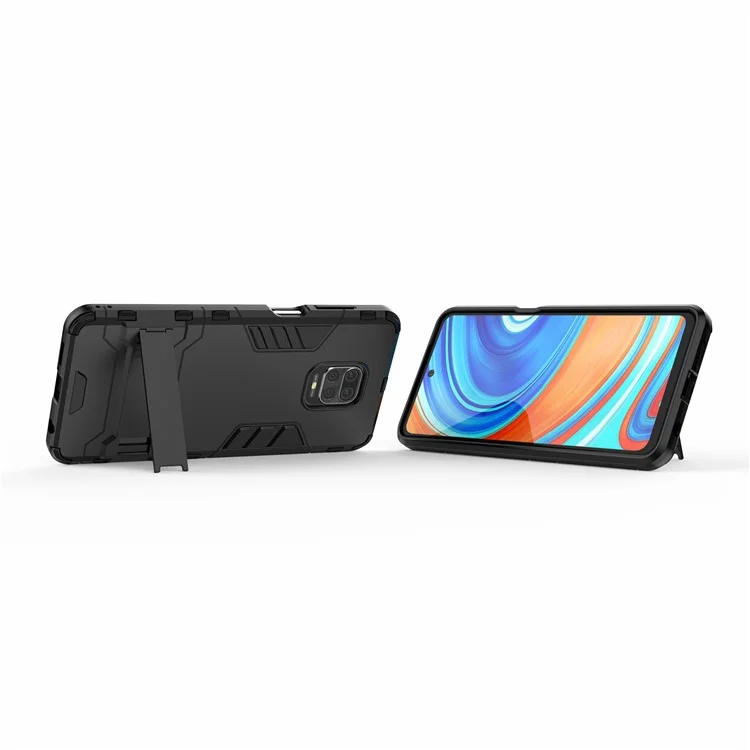 Kunststoff + TPU Hybrid -hülle Telefonschale Mit Kickstand Für Xiaomi Redmi Note 9 Pro Max/Note 9s - Schwarz