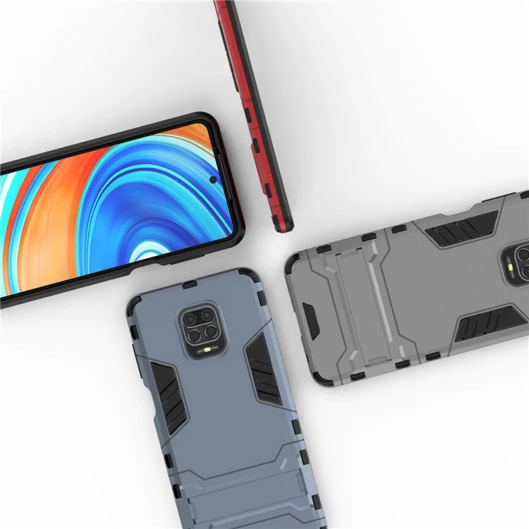 Plastic + TPU Hybrid Case Téléphone Shell Avec Kickstand Pour Xiaomi Redmi Note 9 Pro Max / Note 9S - le Noir