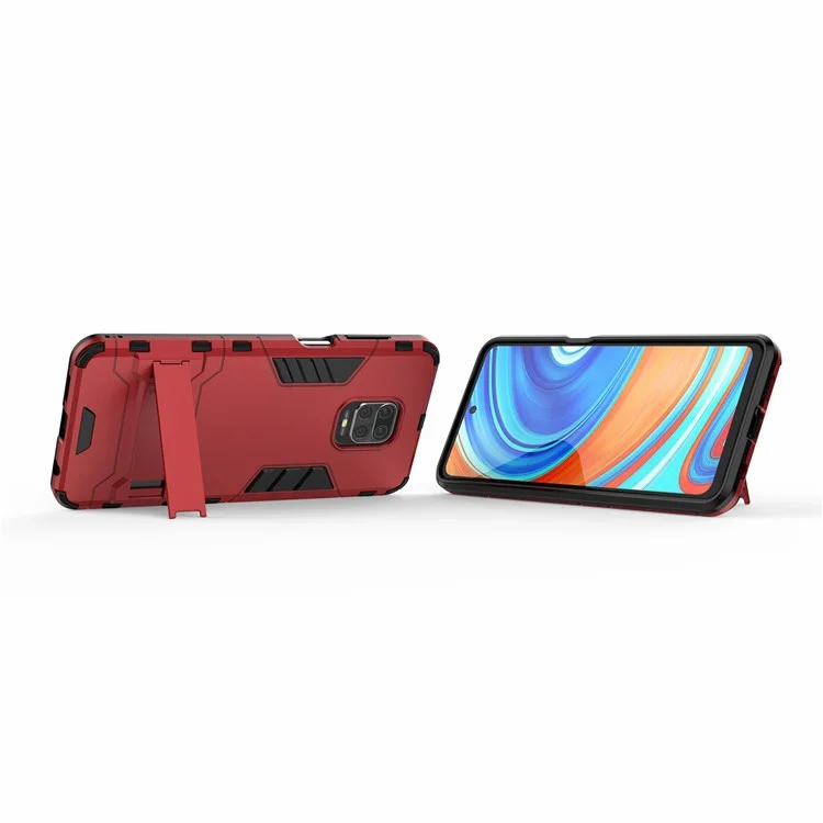 Plastic + TPU Hybrid Case Phone Shell with Kickstand for Xiaomi Redmi Note 9 Pro Max/Note 9S - Red