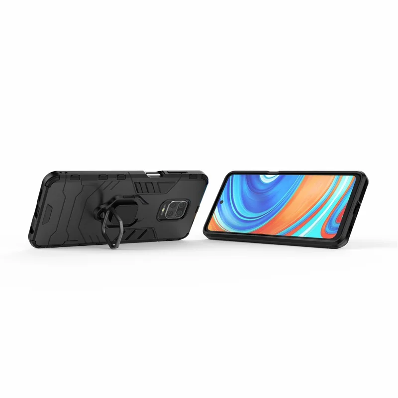 Cool Guard Ring Holder Kickstand PC TPU Hybrid Case Protective Shell for Xiaomi Poco M2 Pro/Redmi Note 9 Pro Max / Redmi Note 9S / Redmi Note 9 Pro - Black