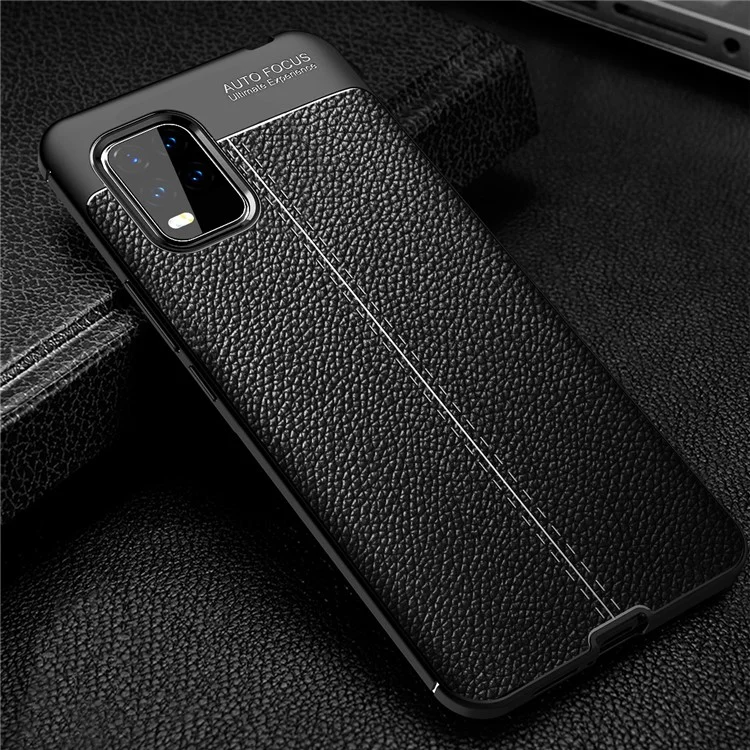 Texture Litchi Tpu Back Custodia Per Xiaomi Mi 10 Lite 5g - Nero