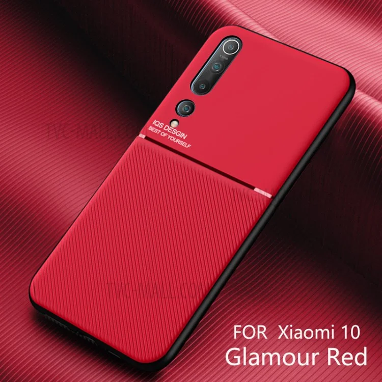 Minimalist Business Style Leather Coated TPU Phone Case Cover for Xiaomi Mi 10 - Red