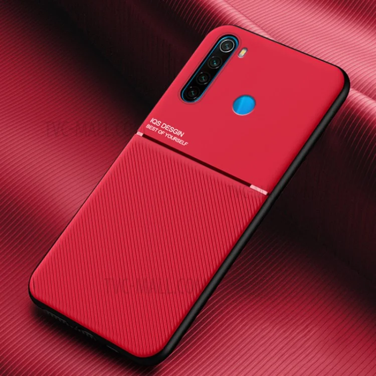 Coque de téléphone en cuir enduit TPU au style minimaliste et professionnel pour Xiaomi Redmi Note 8 - Rouge