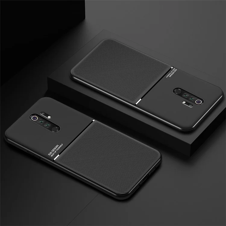 Custodia per telefono stile aziendale minimalista in pelle rivestita in TPU per Xiaomi Redmi Note 8 Pro - Nero
