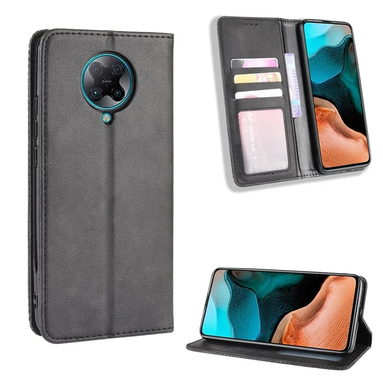 Custodia in pelle stile retrò auto-assorbente per Xiaomi Redmi K30 Pro/Xiaomi Poco F2 Pro - Nero