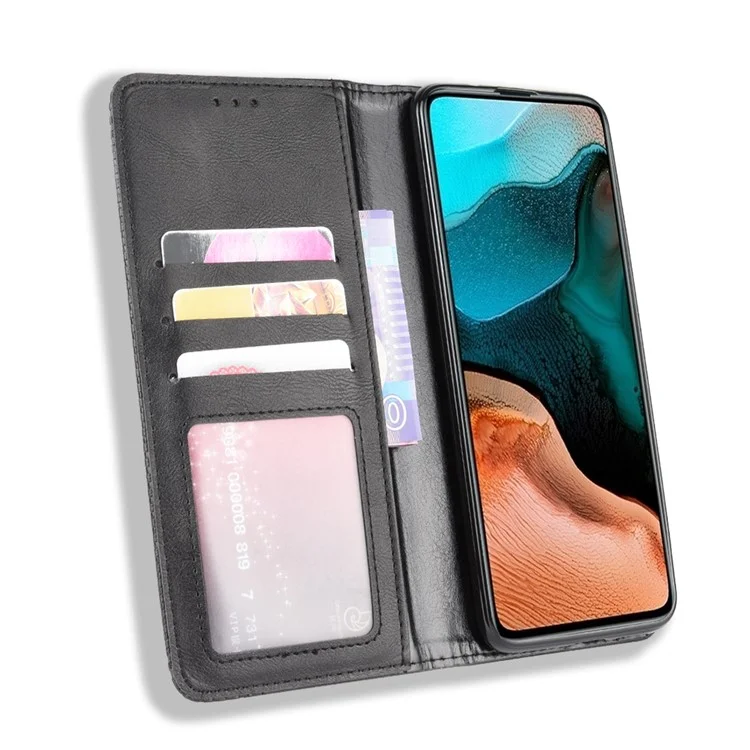 Custodia in pelle stile retrò auto-assorbente per Xiaomi Redmi K30 Pro/Xiaomi Poco F2 Pro - Nero