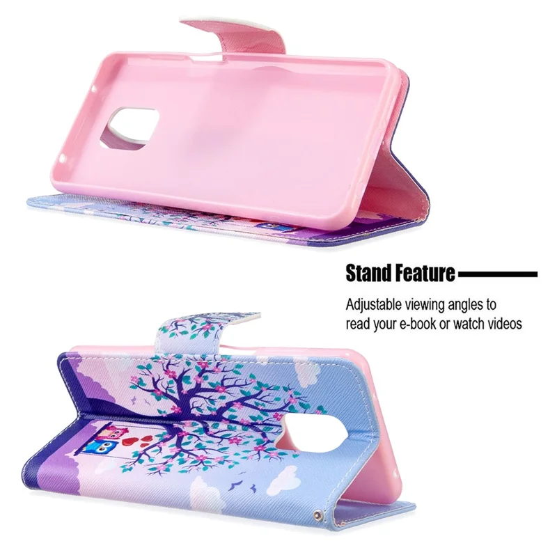 Pattern Printing Wallet Stand Flip Leather Phone Case for Xiaomi Redmi Note 9S/Note 9 Pro/Note 9 Pro Max  - Couple Owls and Tree