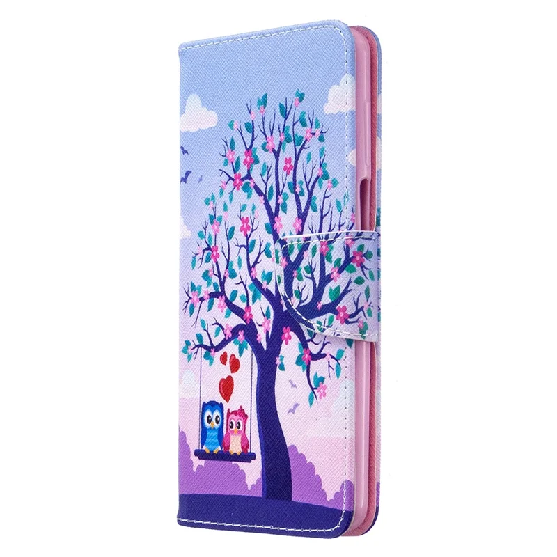 Pattern Printing Wallet Stand Flip Leather Phone Case for Xiaomi Redmi Note 9S/Note 9 Pro/Note 9 Pro Max  - Couple Owls and Tree