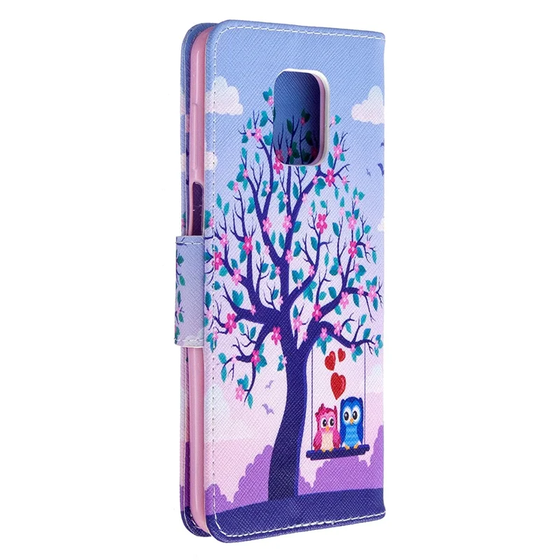 Pattern Printing Wallet Stand Flip Leather Phone Case for Xiaomi Redmi Note 9S/Note 9 Pro/Note 9 Pro Max  - Couple Owls and Tree