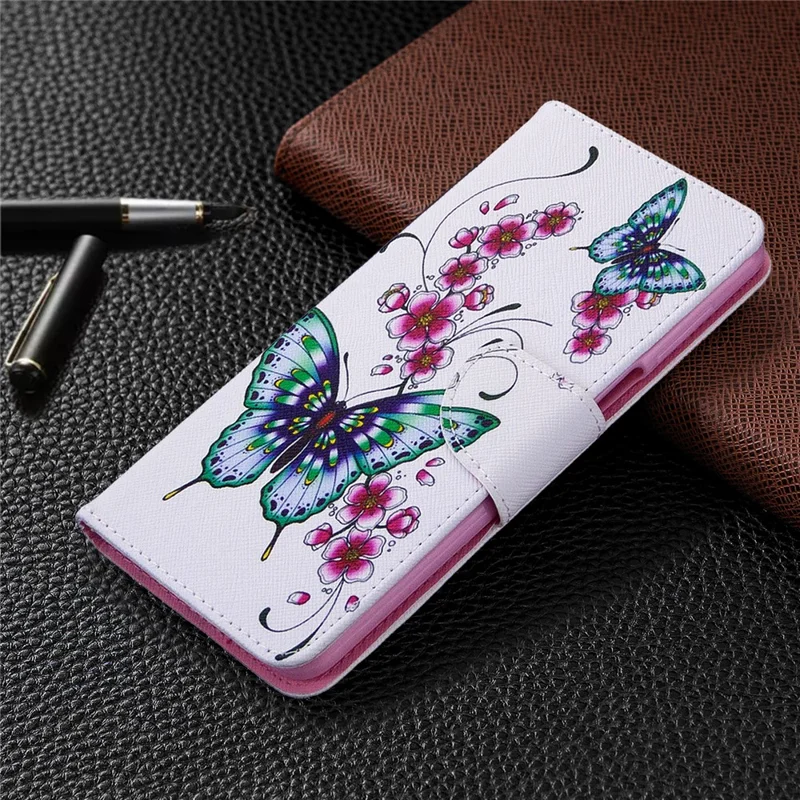 Pattern Printing Wallet Stand Flip Leather Phone Case for Xiaomi Redmi Note 9S/Note 9 Pro/Note 9 Pro Max  - Flowers and Butterflies