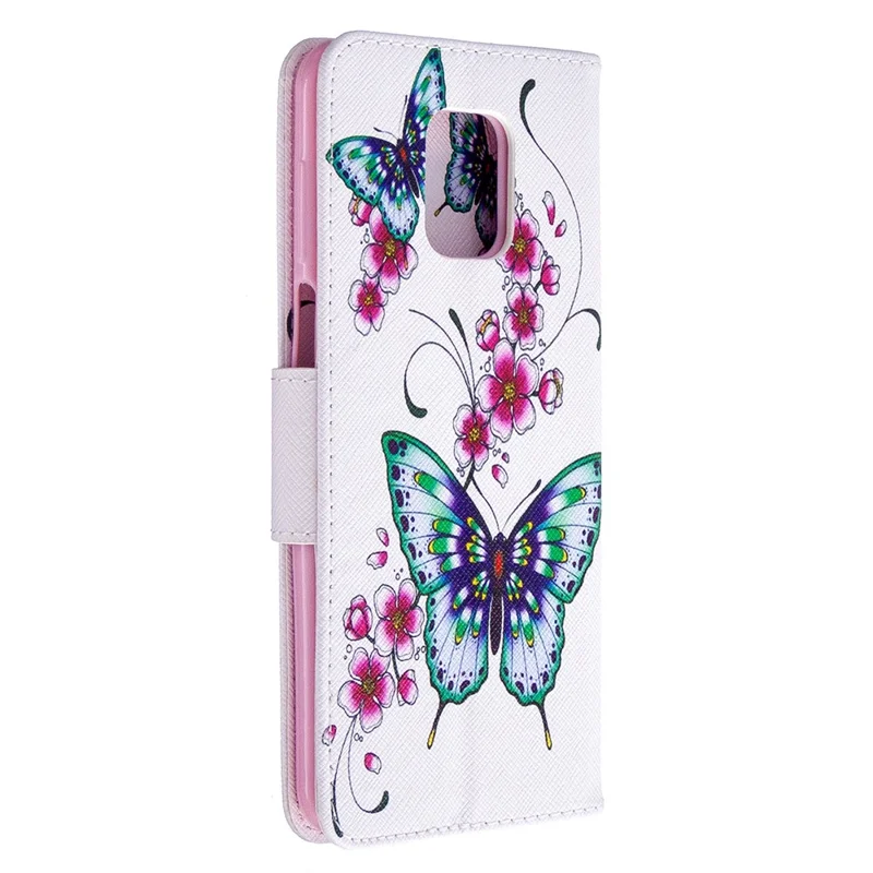 Pattern Printing Wallet Stand Flip Leather Phone Case for Xiaomi Redmi Note 9S/Note 9 Pro/Note 9 Pro Max  - Flowers and Butterflies