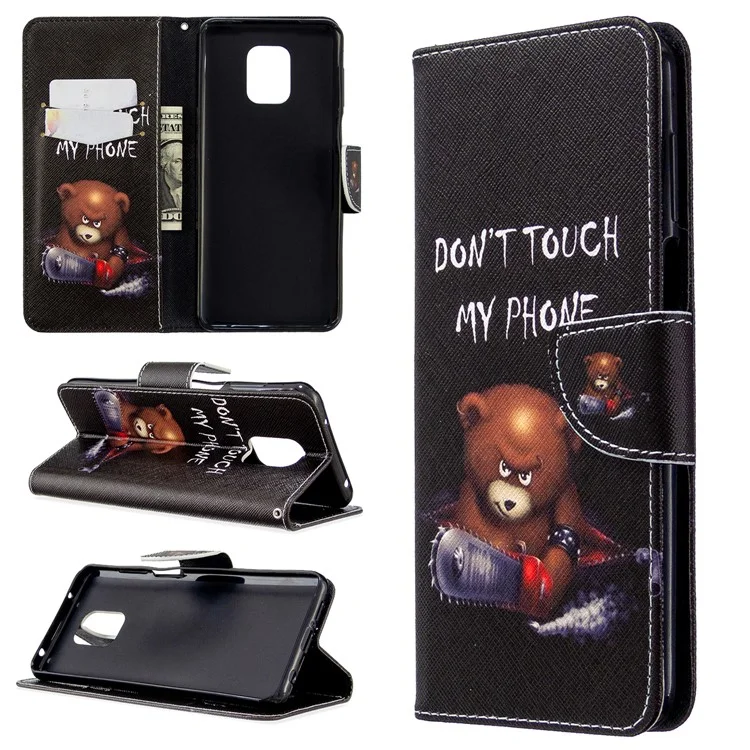 Pattern Printing Leather Wallet Protective Case for Xiaomi Redmi Note 9 Pro Max/Note 9 Pro/Note 9S - Fierce Bear