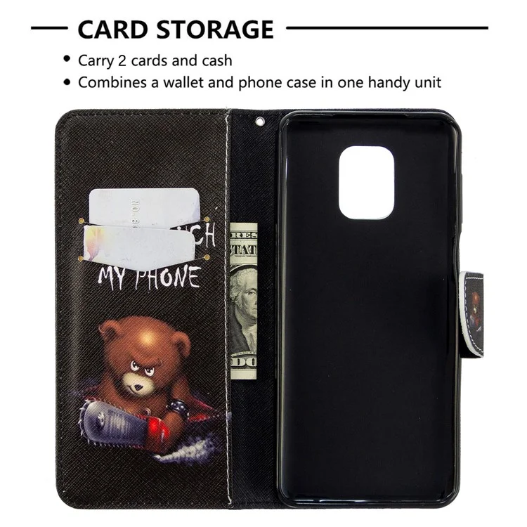 Pattern Printing Leather Wallet Protective Case for Xiaomi Redmi Note 9 Pro Max/Note 9 Pro/Note 9S - Fierce Bear