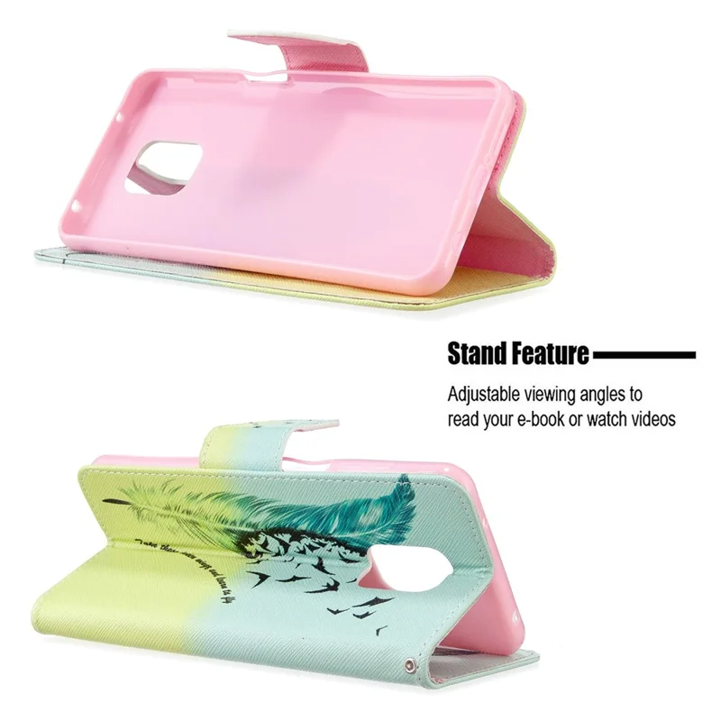 Pattern Printing Leather Wallet Protective Case for Xiaomi Redmi Note 9 Pro Max/Note 9 Pro/Note 9S - Feather