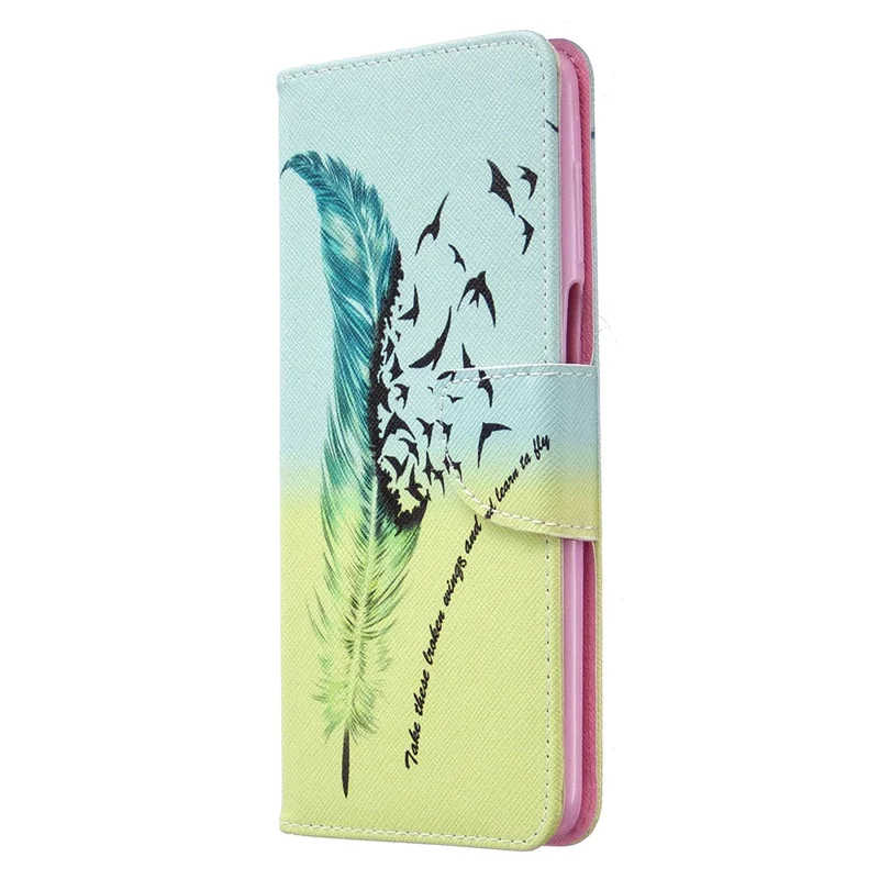 Pattern Printing Leather Wallet Protective Case for Xiaomi Redmi Note 9 Pro Max/Note 9 Pro/Note 9S - Feather