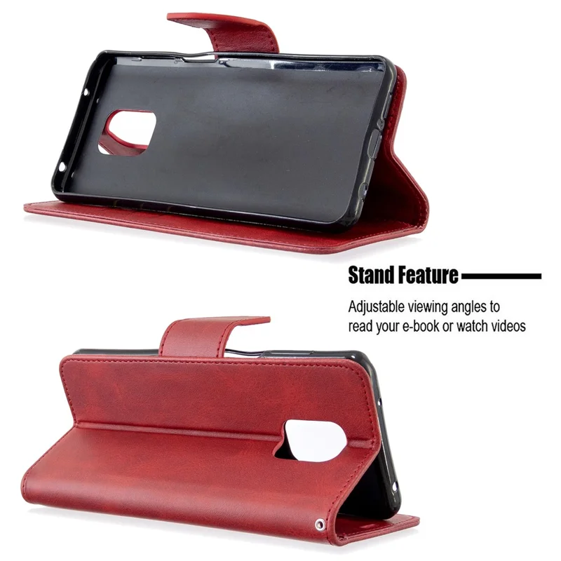 Wallet Stand Leather Phone Shell with Strap for Xiaomi Redmi Note 9 Pro Max/Note 9 Pro/Note 9S - Red