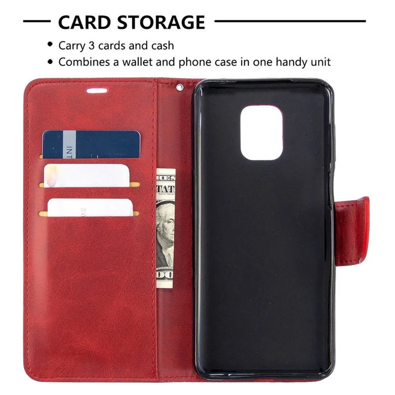 Wallet Stand Leather Phone Shell with Strap for Xiaomi Redmi Note 9 Pro Max/Note 9 Pro/Note 9S - Red