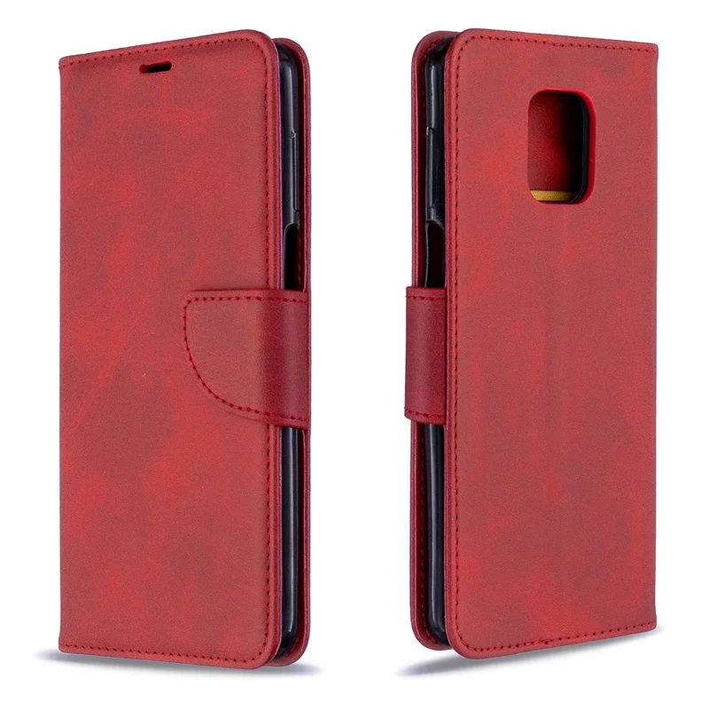 Wallet Stand Leather Phone Shell with Strap for Xiaomi Redmi Note 9 Pro Max/Note 9 Pro/Note 9S - Red
