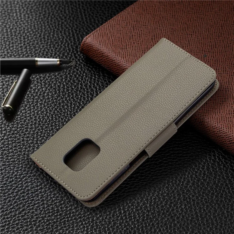 Litchi Skin Billet de Cuero Estuche Para Xiaomi Redmi Note 9 Pro Max/Redmi Note 9S/Redmi Note 9 Pro - Gris