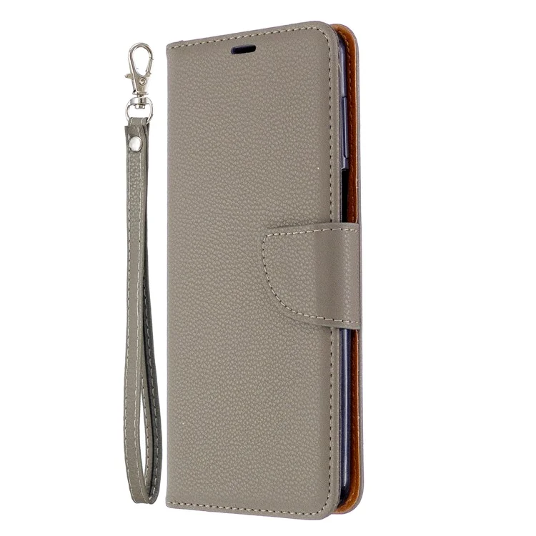 Litchi Skin Wallet Leather Stand Case for Xiaomi Redmi Note 9 Pro Max/Redmi Note 9S/Redmi Note 9 Pro - Grey