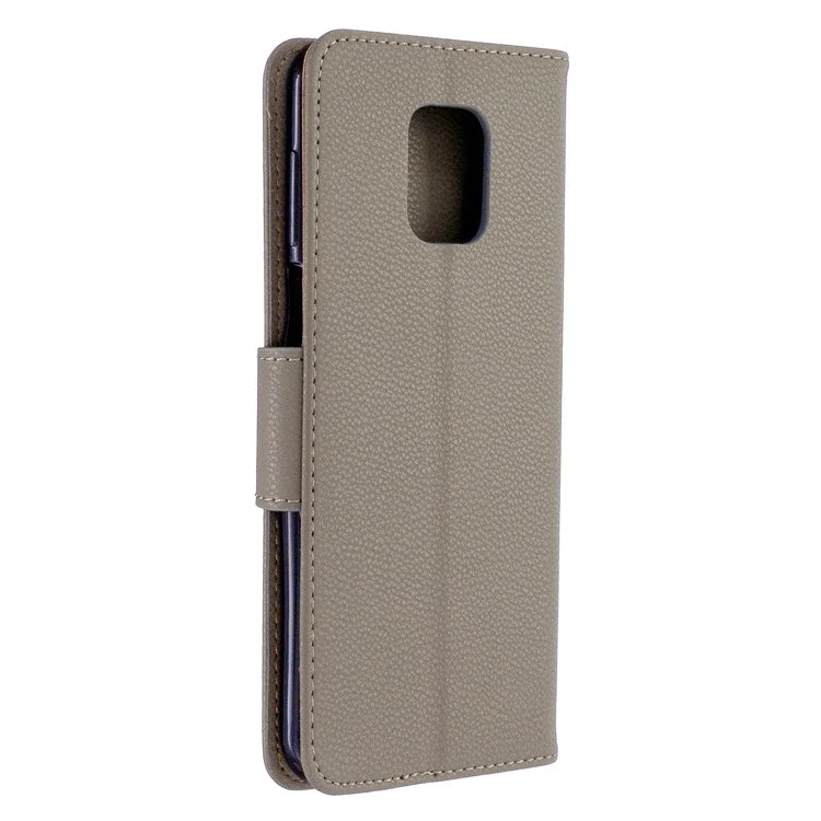 Litchi Skin Billet de Cuero Estuche Para Xiaomi Redmi Note 9 Pro Max/Redmi Note 9S/Redmi Note 9 Pro - Gris