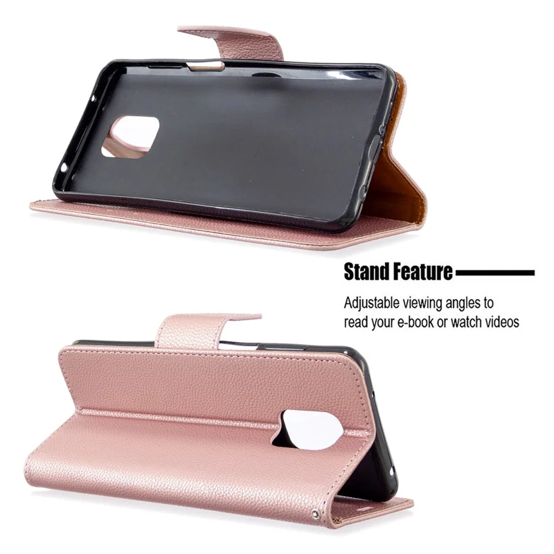 Etui portfelik ze skóry z nadrukiem litchi na Xiaomi Redmi Note 9 Pro Max/Redmi Note 9S/Redmi Note 9 Pro - różowa złota