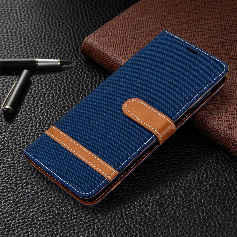 Assorted Color Jeans Cloth Wallet Leather Cover for Xiaomi Redmi Note 9 Pro Max/Note 9 Pro/Note 9S - Dark Blue