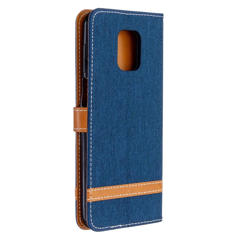 Assorted Color Jeans Cloth Wallet Leather Cover for Xiaomi Redmi Note 9 Pro Max/Note 9 Pro/Note 9S - Dark Blue