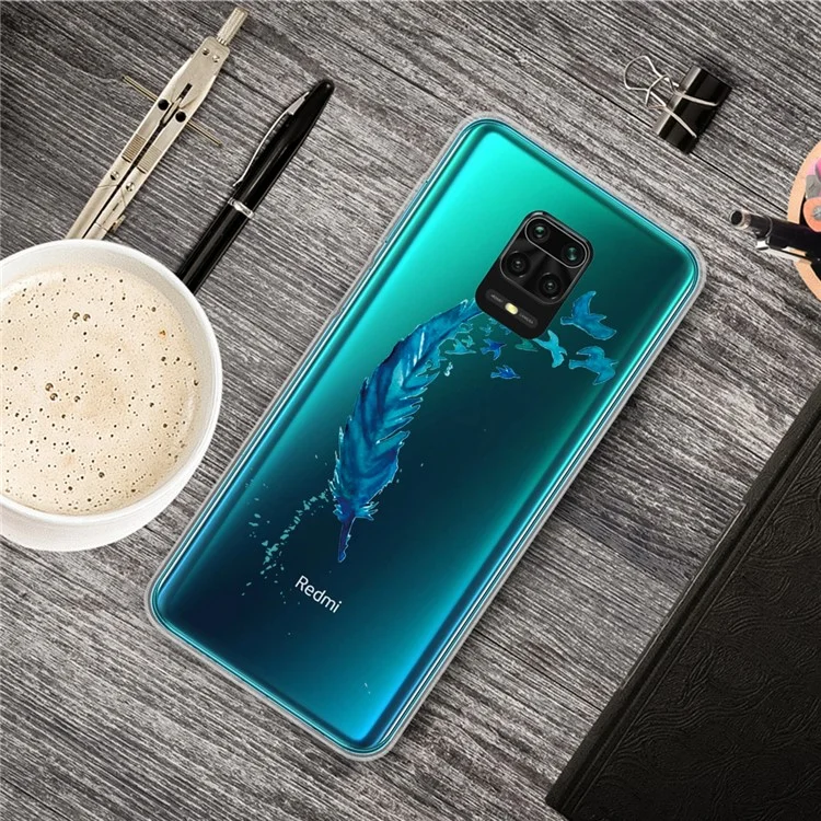 Pattern Printing IMD TPU Clear Phone Cover for Xiaomi Poco M2 Pro/Redmi Note 9 Pro Max/Note 9 Pro/Note 9S - Feather