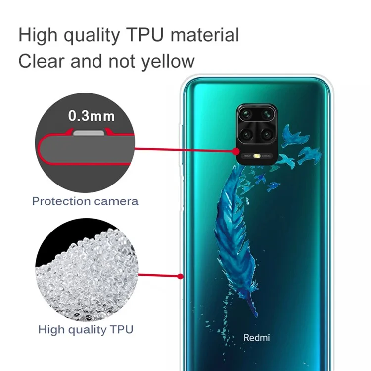 Pattern Printing IMD TPU Clear Phone Cover for Xiaomi Poco M2 Pro/Redmi Note 9 Pro Max/Note 9 Pro/Note 9S - Feather